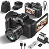 Fsjun Digital Camera 4K Ultra HD 48MP Lens Flip Screen and Digital Zoom with 32GB MicroSD Card Wide-Angle 3'' 180°