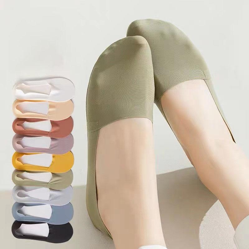 Women's Boat Socks with Foam Padding Shock Absorption Thin and Breathable Ice Silk Socks Shallow Cut Invisible Non-slip Silicone Socks