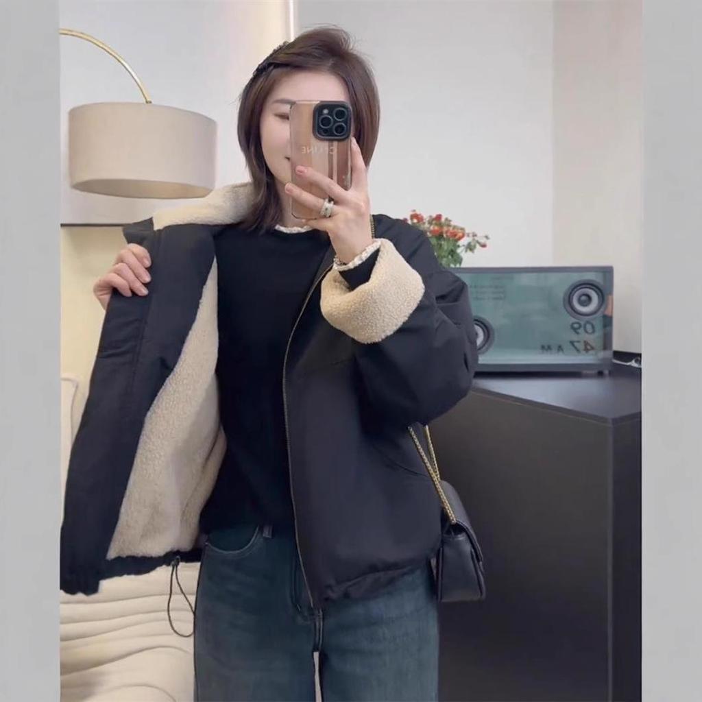 Retro Women's Lambswool Plush Parka: 2024 Winter Loose-Fit Cotton Coat