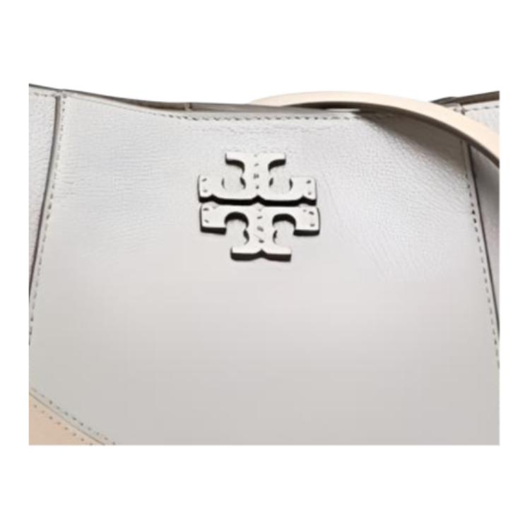 Tory Burch Mcgraw Double T Logo Striped Quilted Hardware Bucket Bag Women Bags Gray Beige 152218-029