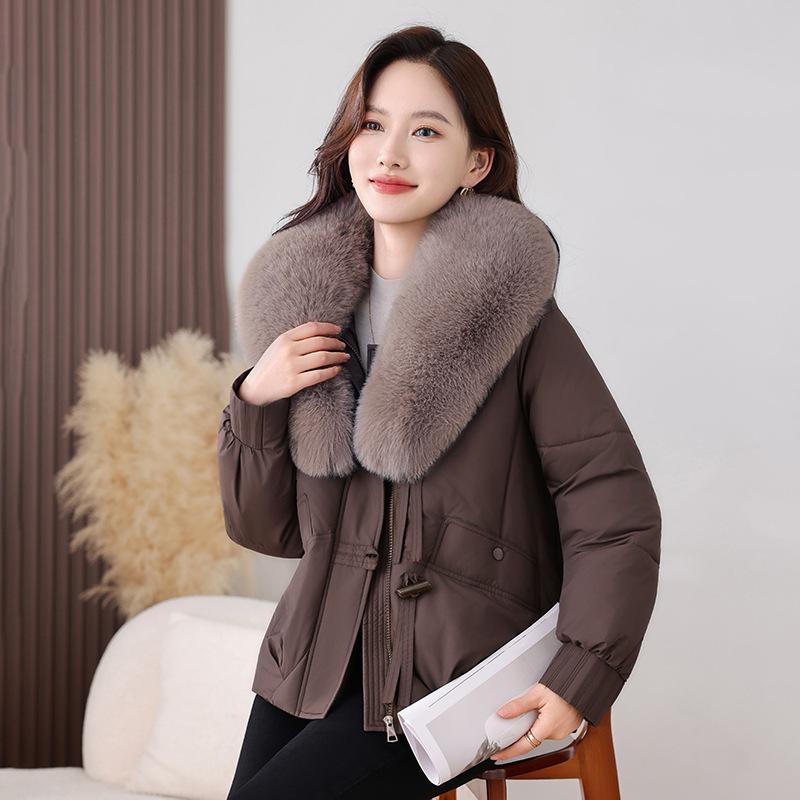 

Съемный большой меховой воротник лацкан хлопковая одежда, зима новый темперамент приталенная модная куртка тренд L темно-коричневого