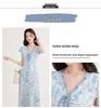 2026 Frühling/Sommer Elegantes blaues Blumen-A-Linien-Kleid: Taillenbetonend, Kurzärmelig, Französischer Stil