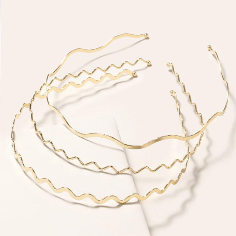 1/3pcs Simple Gold Ripple Metal Hairbands Elegant Wave Headbands Fashion Women Crown Head Hoop Hair Styling Headwear Accessories