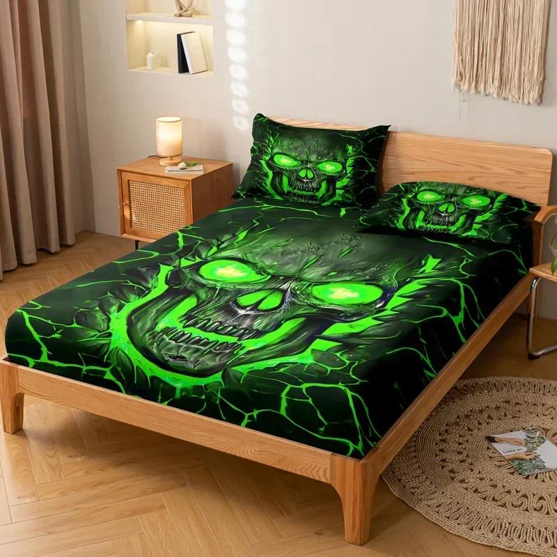 3-piece Simple Modern Skull Animal Pattern Digital Printing Three Piece Fitted Sheet Set, Bedroom Printed Bed Cover Set, Bedding