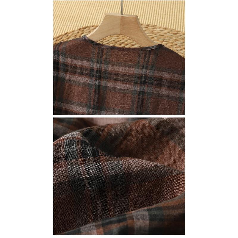 DIMANAF 2026 Summer New Plus Size Women T-Shirts Casual Blouse Shirts Lady Tops Tees Cotton Oversized Vintage Print Plaid