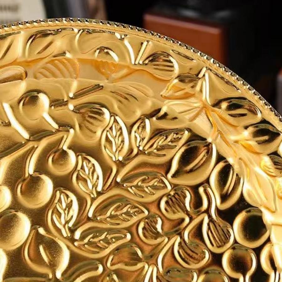 European Style Engraving Flower Texture Circle Shape Tray,Metal Teacup Saucer Home Cheese Food Plate,Snack Disc Table Decoration