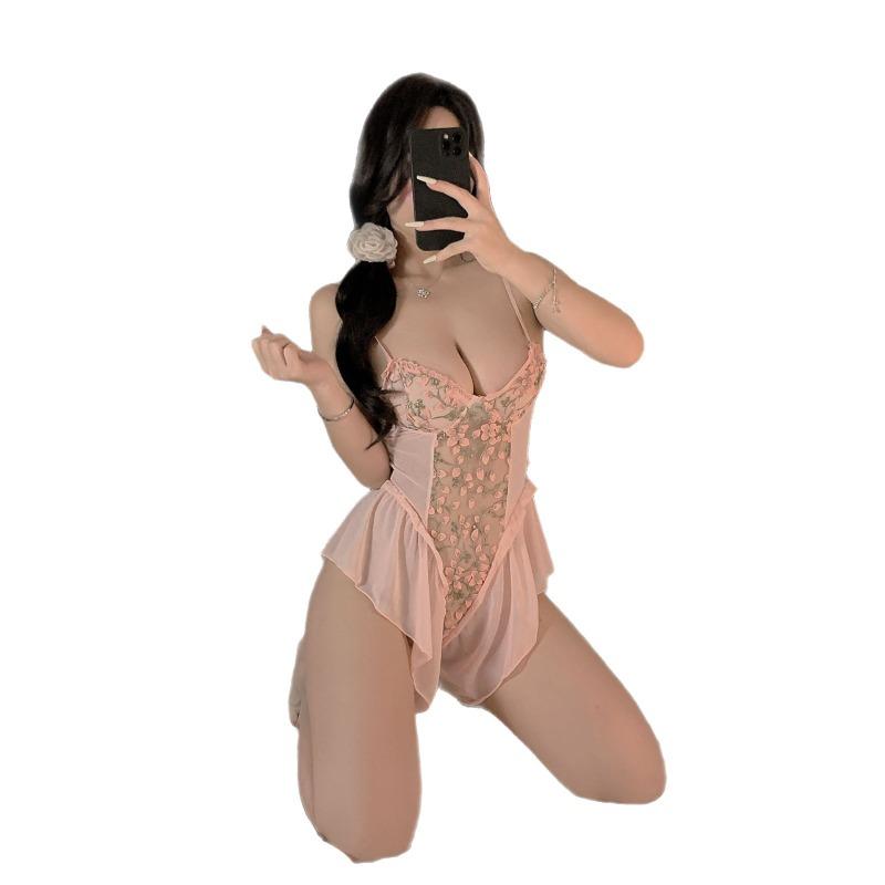 Sexy underwear floral sexy underwear pure desire elegant suspender embroidered onesie slim gathering dress hip