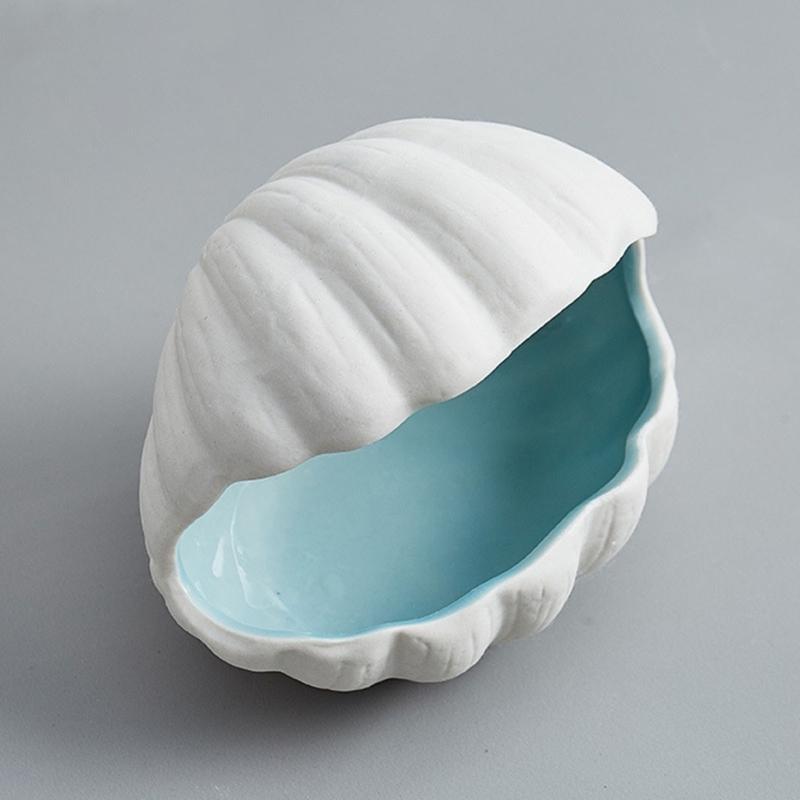 Elegant Coastal Themed Ceramic Dish For Jewelry Storage Makeup Vanity Tabletop Decorative Display Tray