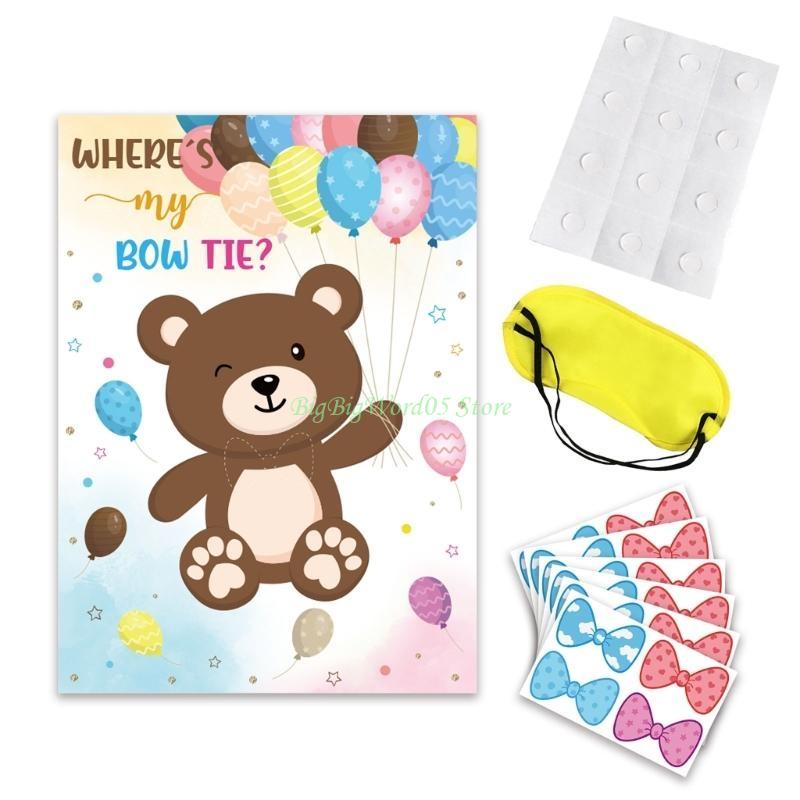 

24TE Funny Baby Shower Party Game Pin The Bowknots On The Bear Poster Kids Birthday Party Supplies 24 Bowknot Sticker CN