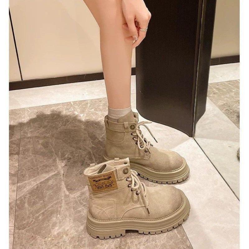 Thick-soled heightening Martin boots women's new autumn and winter high-end rhubarb boots versatile short boots