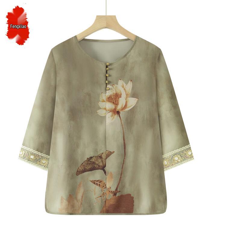 Elderly Women's Plus Size Chiffon Floral T-Shirt