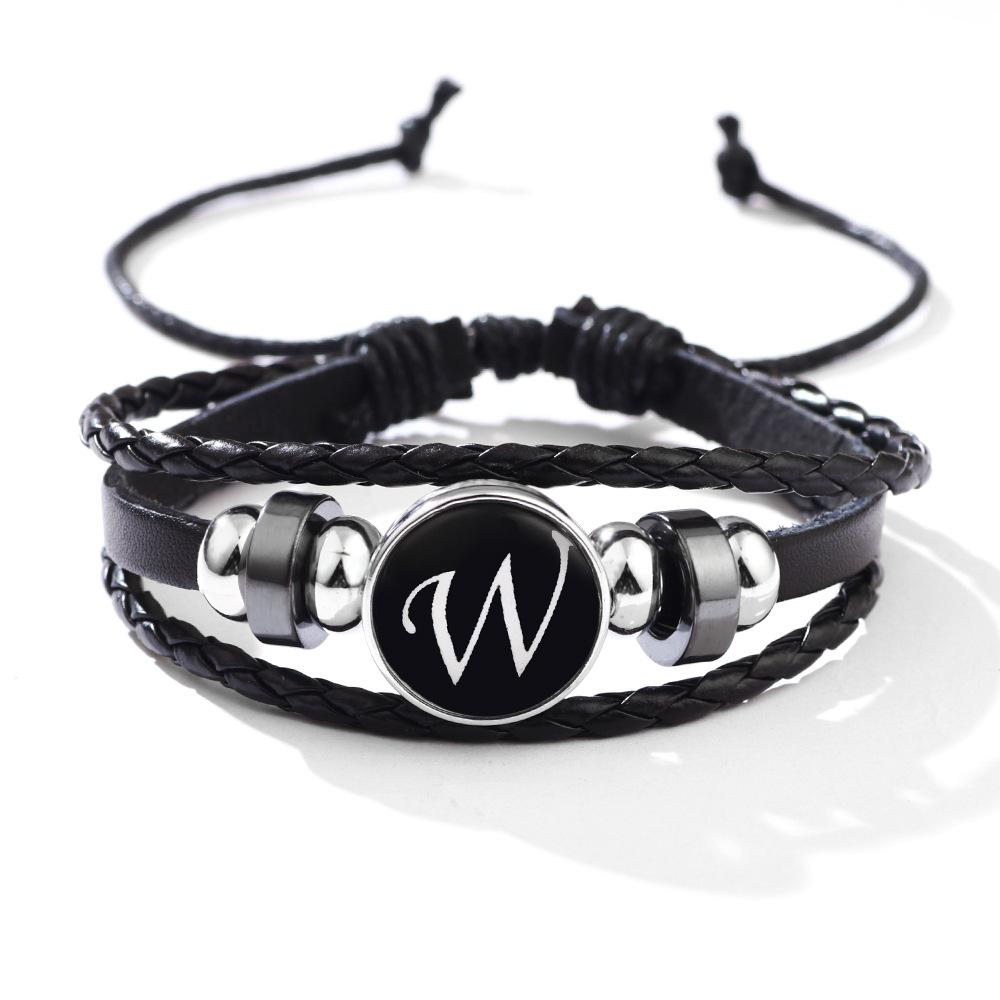 Fashion 26 Letters PU Leather Bracelets Multilayer A-Z Name Initials Bracelet For Men Wrist Accessories Jewelry Birthday Gifts
