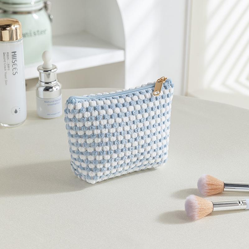 

Женские плюшевые косметички в клетку на молнии, чехол-органайзер для косметики, портативная косметичка