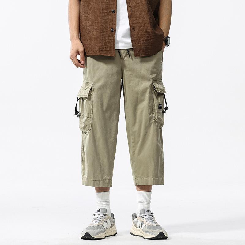 Overalls summer new men's casual loose men's eight-point pants retro trendy brand men's high-end pants