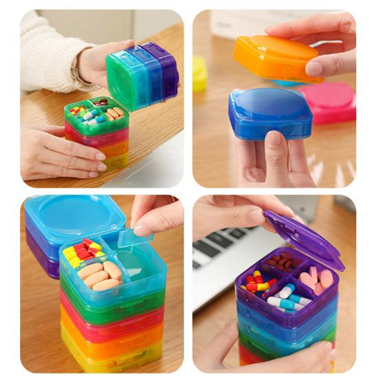 7PCS Pill Box Organizer Small Compact Modular Design Detachable High-visibility Color Container for Medication And Supplements