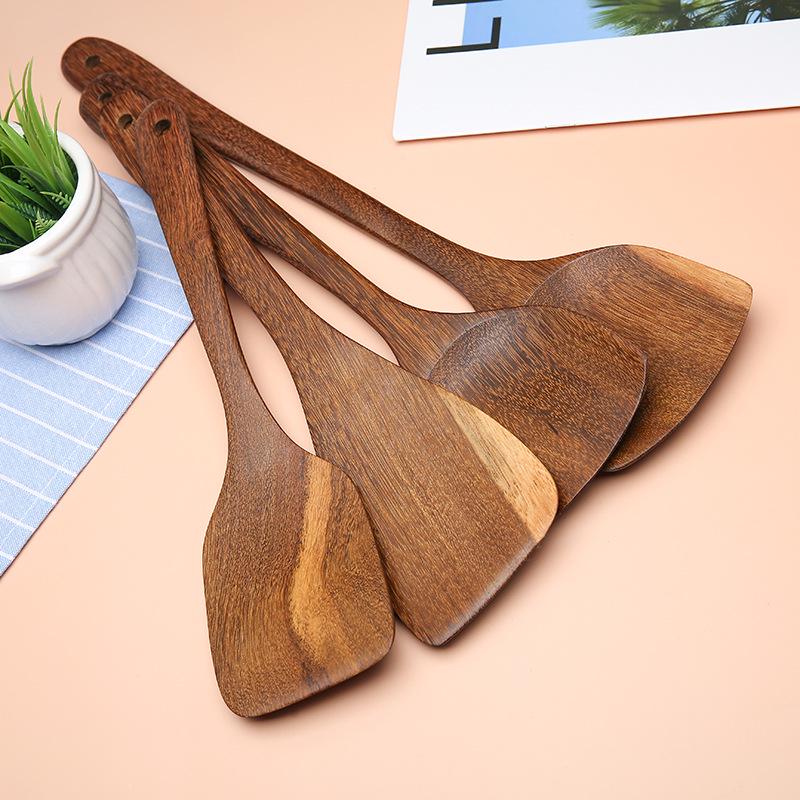 Long Wooden Handle Non-Stick Cooking Shovel with Hanging Hook - Customizable Logo Option