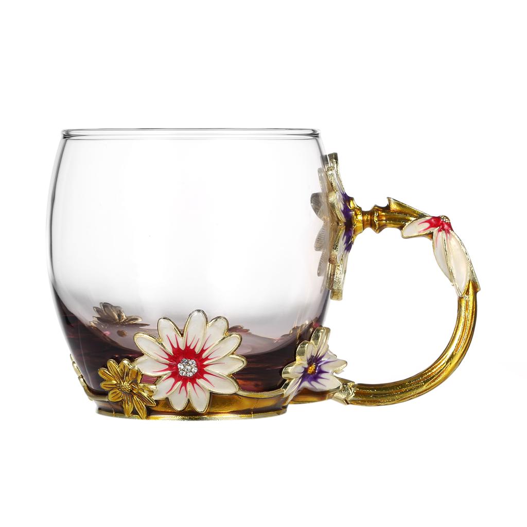 Red Rose Enamel Craft Water Cup Drink Mug with Handle Design Tea Coffee Cup