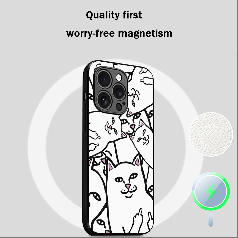 Fashion hip hop middle finger cats ins Phone Case For iPhone 16 15 14 13 12 11 Plus Pro Max  High-end Luxury Magsafe Sheepskin