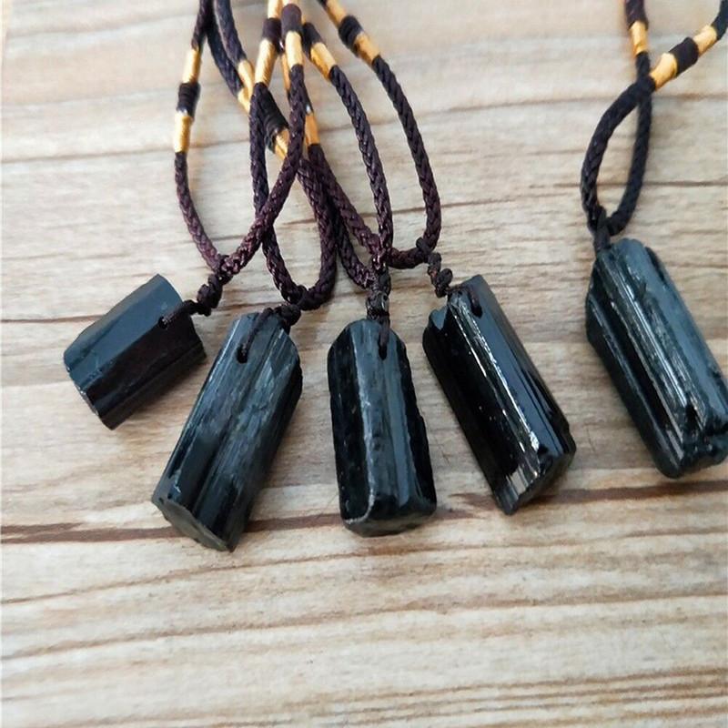 Natural Raw 105pcs Black Tourmaline Schorl Pendant Crystal Chunk Necklace Stone