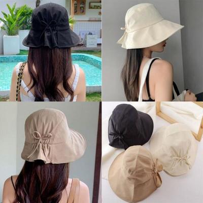Wide Bucket Hat with Back Ribbon Point