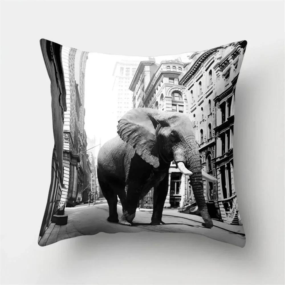 1 Pcs Cartoon Elephants Print Throw Pillow Cover Cushion Case Home Decoration