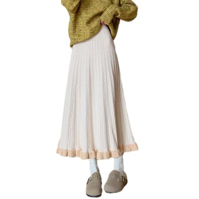 ORWZDCO Gestrickt Elastisch Hoch Plus Uni Perfekt für Winter Damenrock, Lang, Faltenrock, Taille, Taille, A-Linie, Größen, Stilvoll, Rüschen, Niedlich, Farbe,