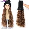 XIYUE Long Synthetic Straight Dark Brown Wigs with Hat Cap Adjustable Hair Wig with Hats for Ladies and Girls Daily Winter Wear
