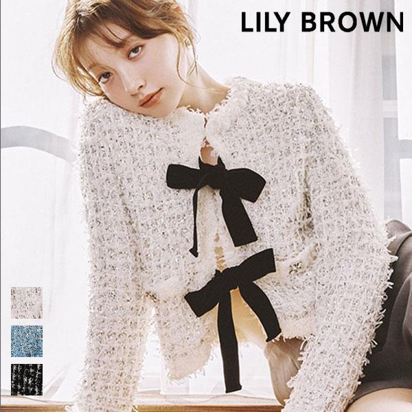 New 10% OFF LILY BROWN Outerwear 26 Spring/Summer [L.B CANDY STOCK] Lame Ribbon Knit Jacket 1 Mid Length Long Sleeve No Collar Tweed lwnj261808