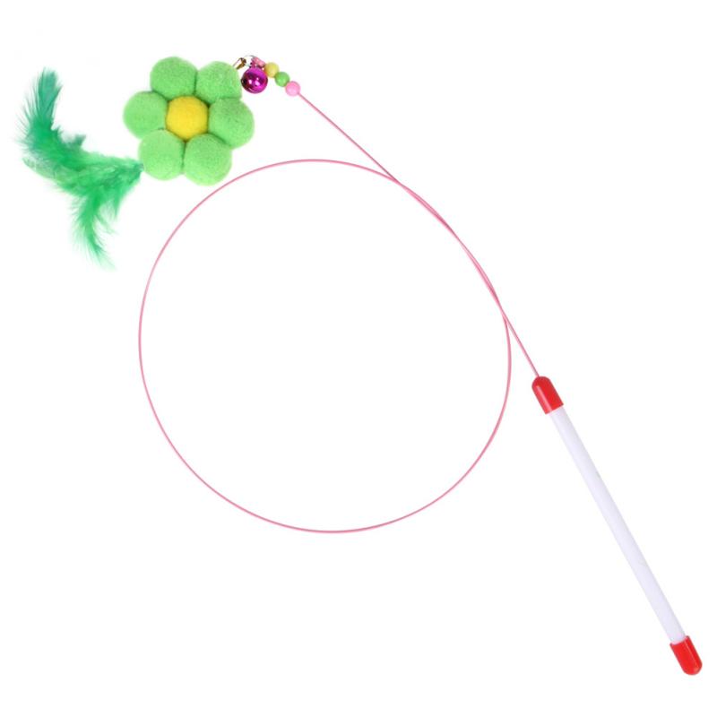 Lustige Feder-Teaser-Stange, Katzen-Teaser mit Plüsch-Blumenglocke, interaktives Haustierspielzeug