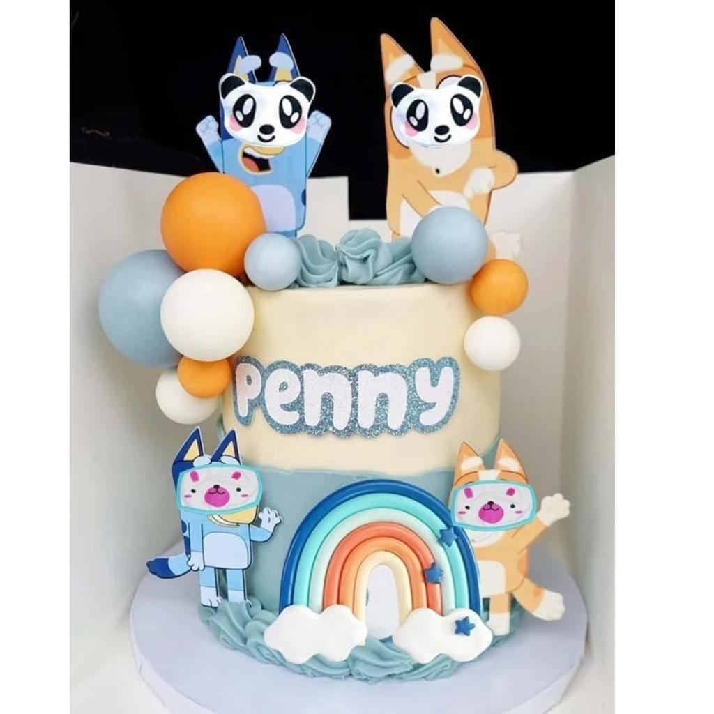 14pcs Blue Rainbow Cake Toppers With Orange White Balls For Dog Birthday Cake Decorations Baby Shower Party Supplies