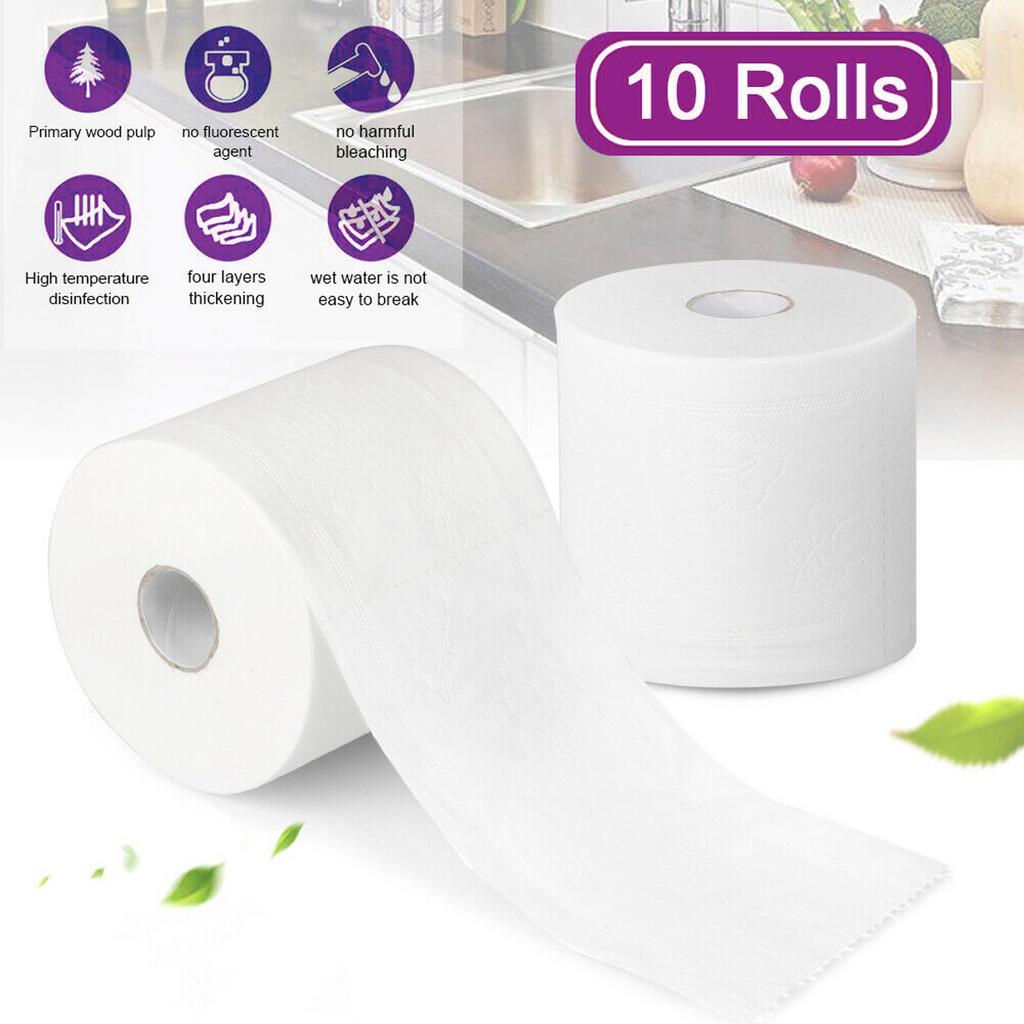 Buy 10Pcs 4-Ply Toilet Paper Roll Flushable Home Food Tissue Rolls ...