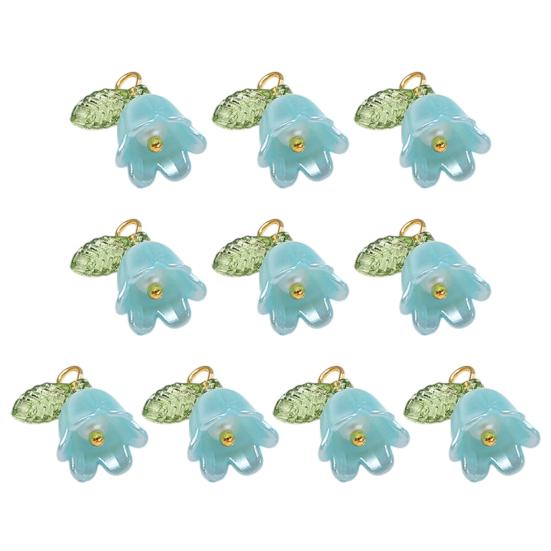 10Pcs DIY Pendant Three-Dimensional Simulation Texture Resin Flower of The Valley Pendant with Green Leaf Metal Hanging Ring Jewelry Making Tool 10 pcs светло-синий