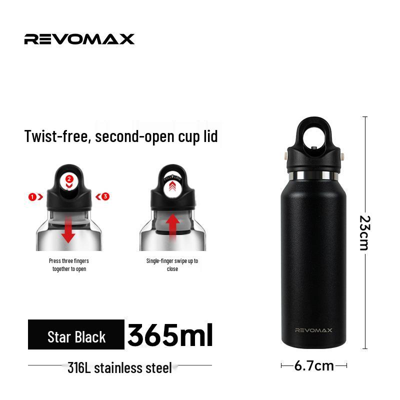 REVOMAX Threadless Insulated Sports Bottle with One-Handed Open Lid
