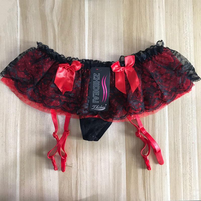 Double-Layer Lace Puff Mini Skirt Women Sexy Transparent Panties Collocation Hose Garter Suspender Belt For Stockings
