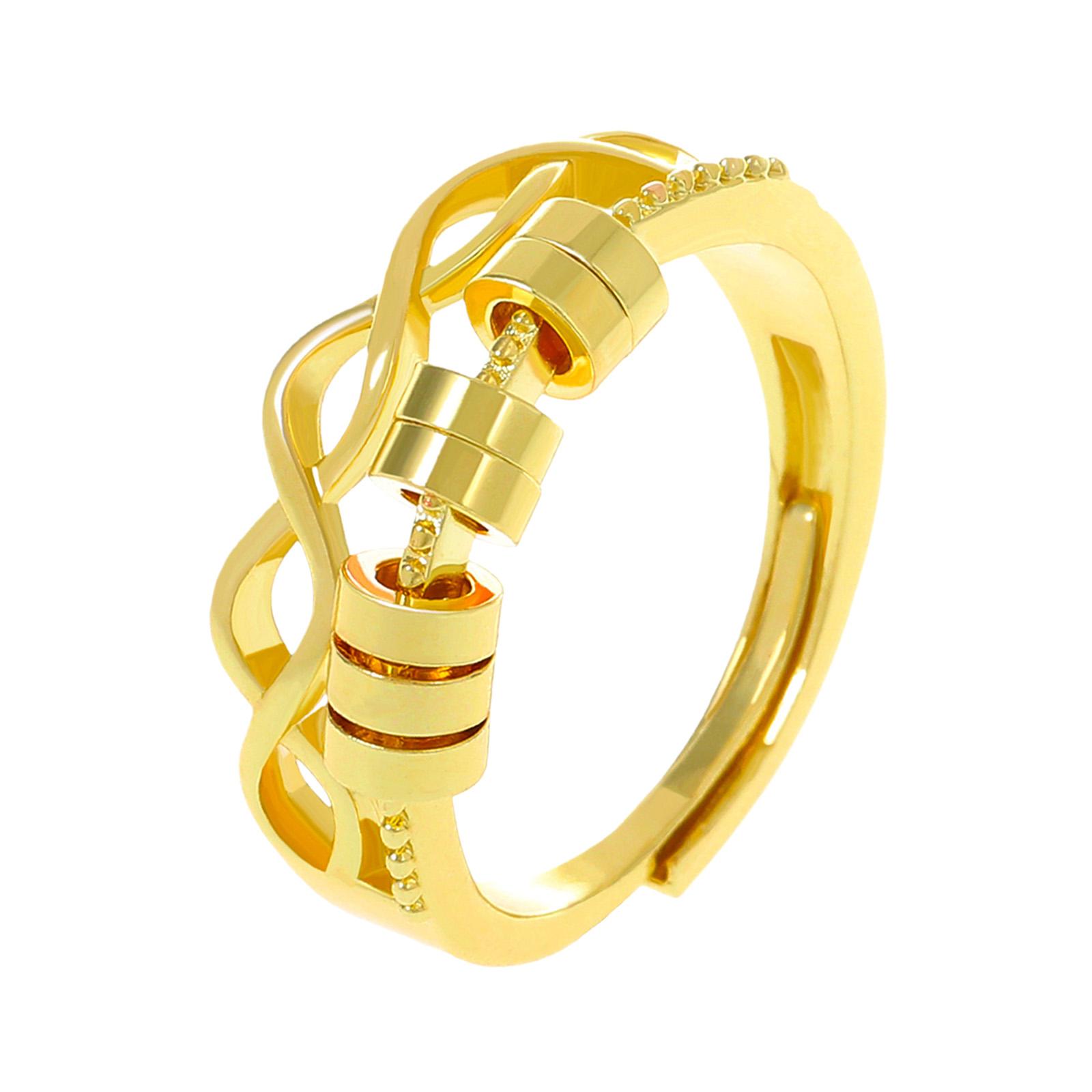 Girls Fashion Open Spinner Ring with Rotating Beads for Anxiety Relief Adjustable Size Daily Jewelry Open Ring
