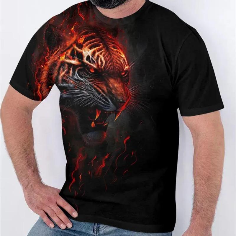 3D Printed Cool Tiger T-Shirt for Men Animal Pattern Tees Summer Street Short Sleeve Round Neck Tops Fashion T Shirts