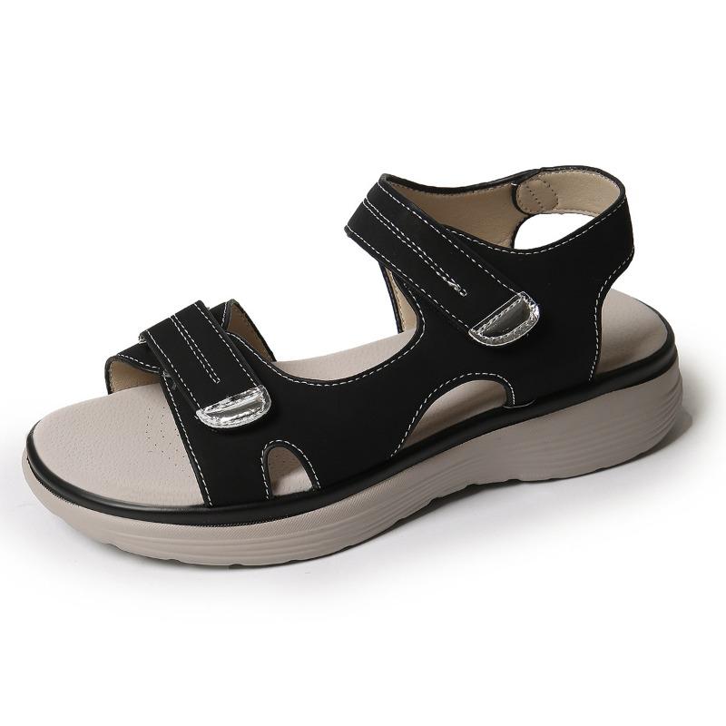 Plus Size Women Sporty Hook & Loop Peep Toe One Strap Casual Sandals