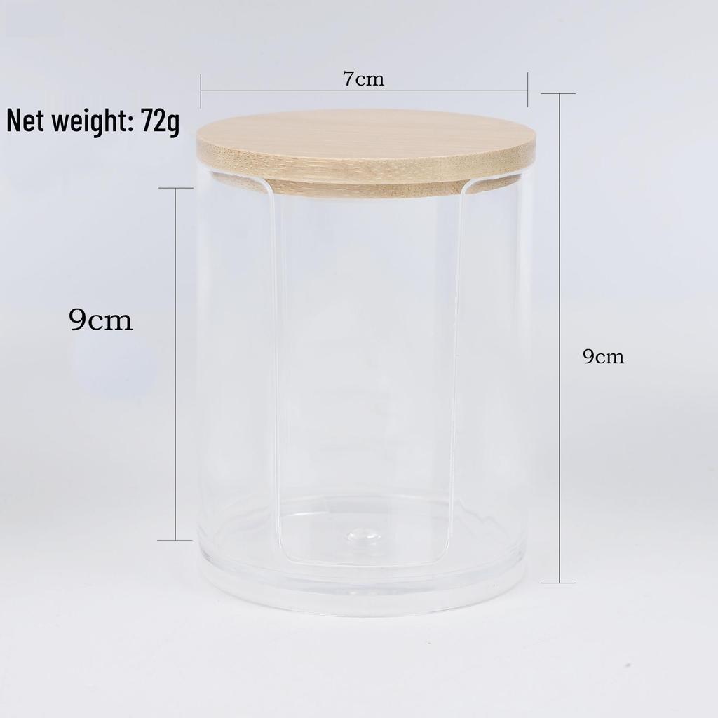 Diamond Pattern Cotton Pad Organizer with Wooden Lid - Multi-Purpose Desktop Storage Box
