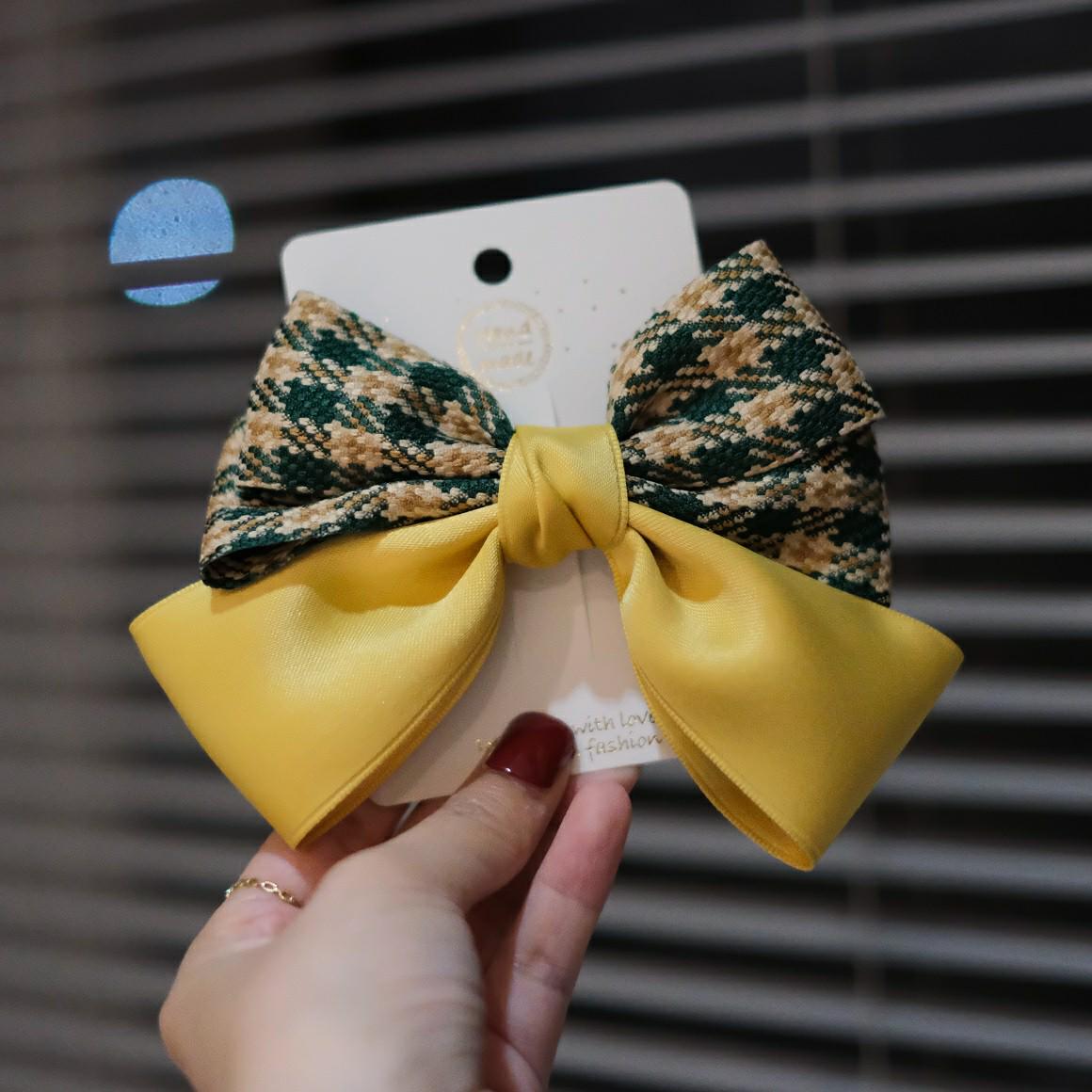 Plaid Bow Streamer Hair Clips for Girls