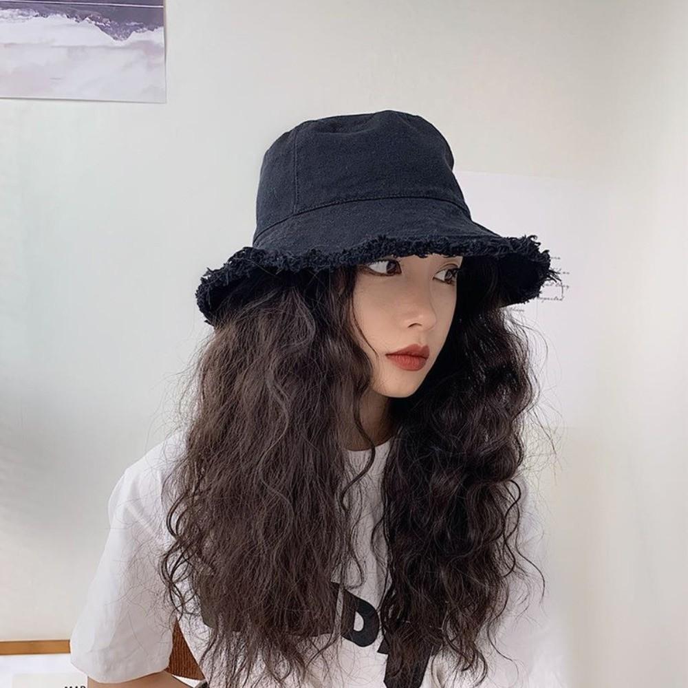 Foldable Raw Edge Fisherman Hat Sunshade Sun Protection Cap Versatile Thin Bucket Hat  Women