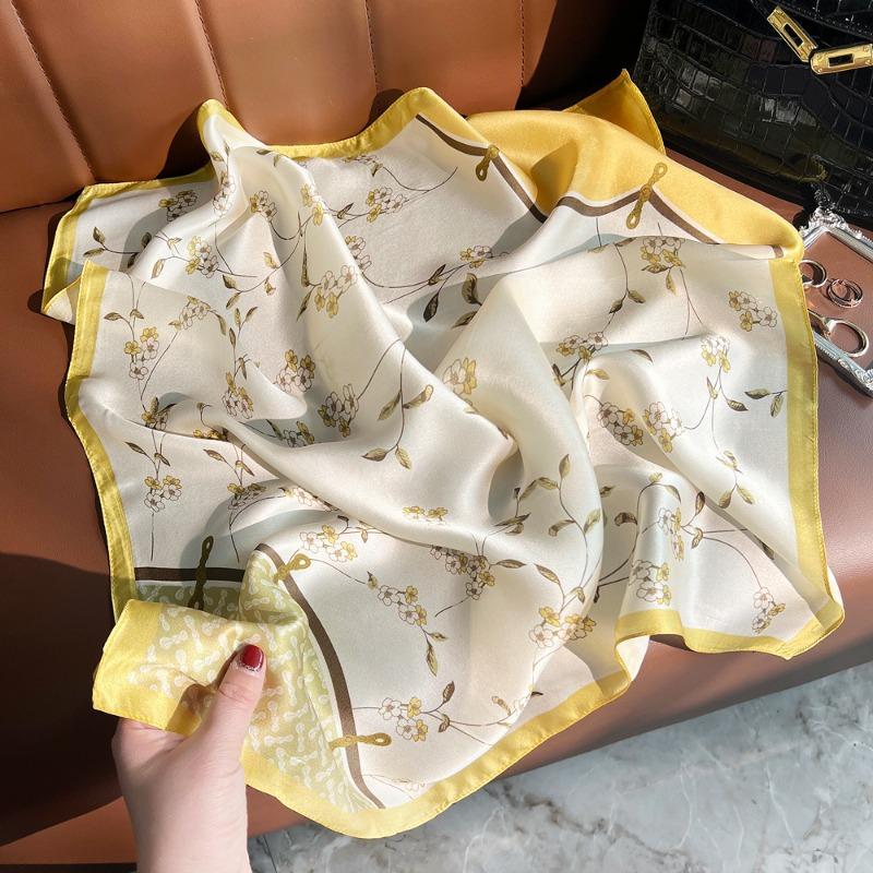 Spring new orchid printing plain crepe satin silk silk scarf women's fashion high sense 100 mulberry silk small square scarf