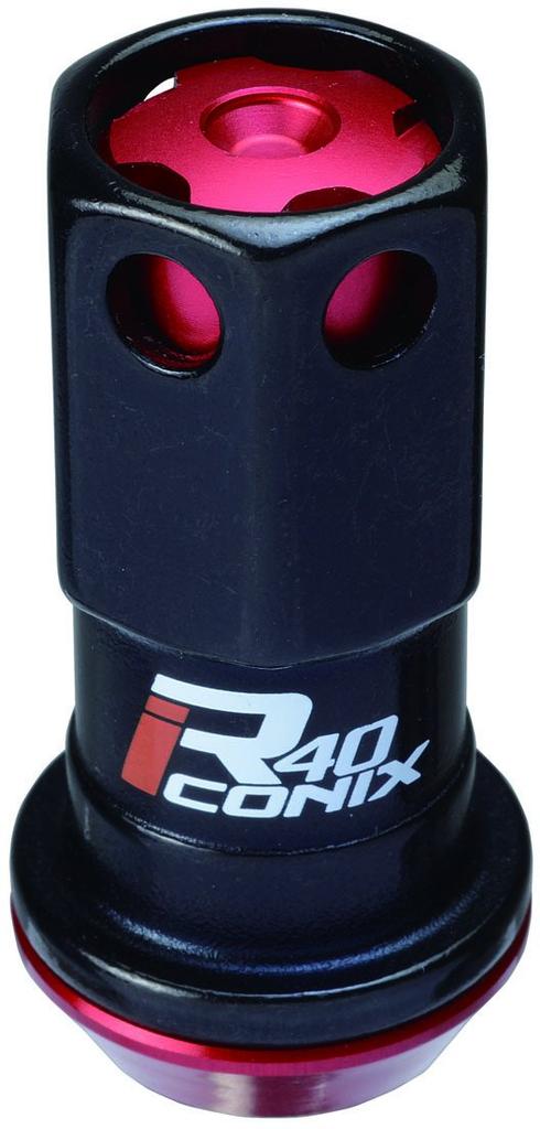 KYO-EI (Kyoei Industry) Racing Composite R40 iCONIX Wheel Nuts, M12 X P1.5, with Aluminum Caps, Black/Red, RIA-01KR
