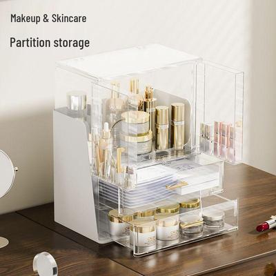 Štýlová priehľadná kozmetická organizérová krabica - Prachotesný úložný priestor na skincare, rúže a make-up