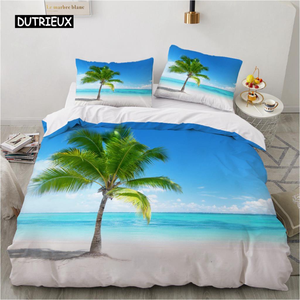 Natural Landscape King Queen Duvet Cover Comic Ink Painting Style Bedding Set Adults Tree Mountain River Polyester Quilt Cover
