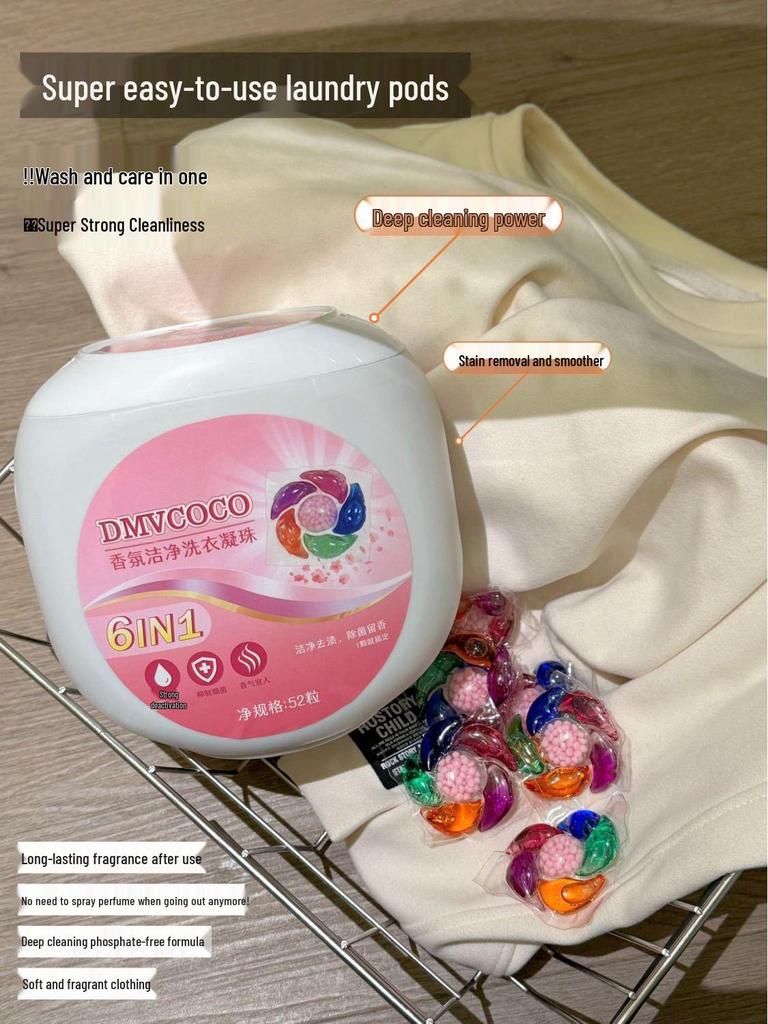 DMVCOCO Peach 6D Laundry Pods: Stain Removal, Long-Lasting Fragrance, Softening, Family Pack