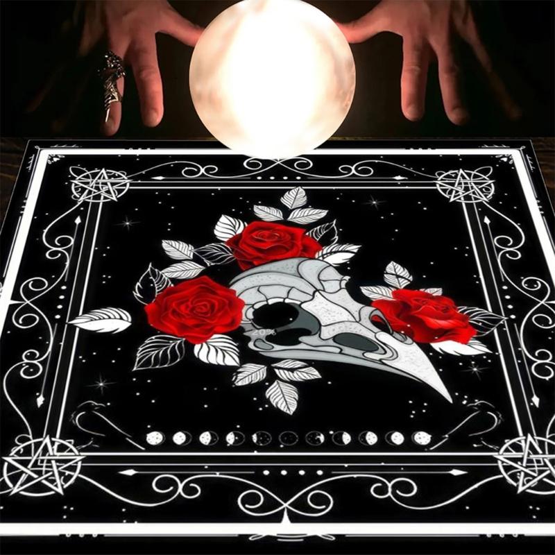 Divinations Tablecloth Skull Bird Head Flower Astrologys Tarot Cards Tablecloth Altars Cloth Divinations Game Accessory