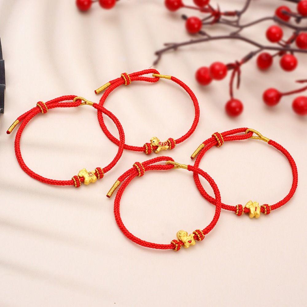 Chinese Style New Year Bracelet Wristband Red Rope Bracelet Personality Horse Bead Bracelet  Women