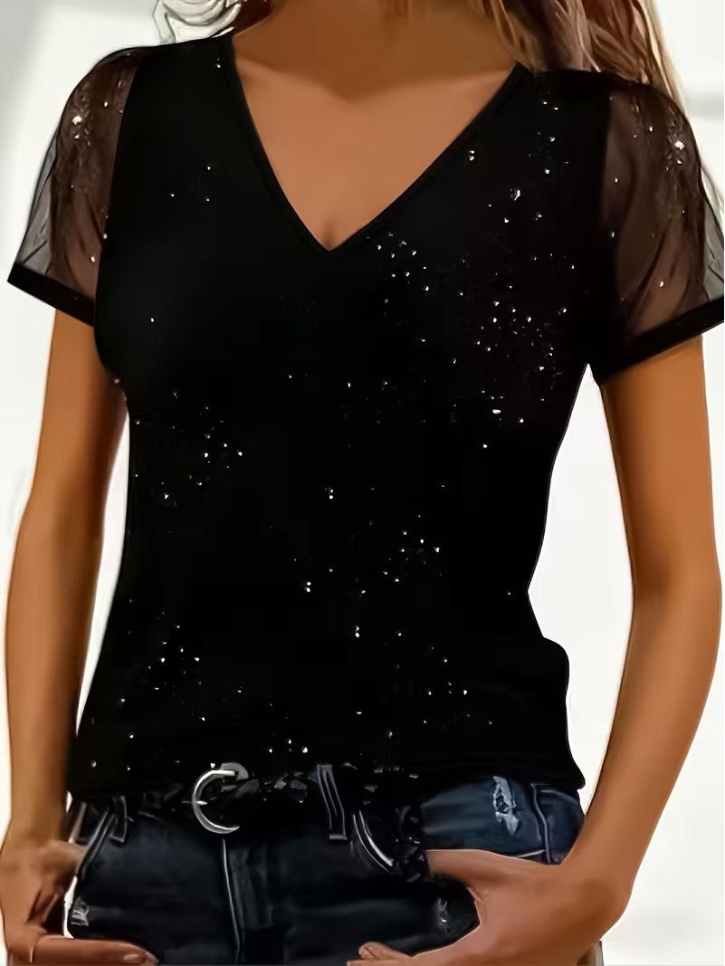 2026 European-Style V-Neck Short Sleeve Casual Elegant Women s T-Shirt Large чёрный