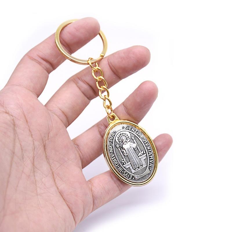 Ancient Oval Virgin Holy Father Saint Benedict Exorcism Ancient Silver Pendant Catholic Relic Keychain Religious Ornaments Church Gifts