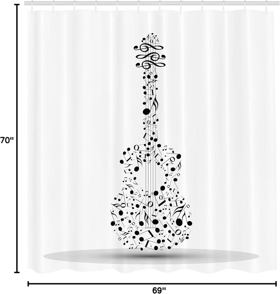 Music Guitar Shower Curtain Musical Notes Design Black White Art Bathroom Decor Waterproof Fabric Creative Home Accessories